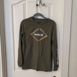 Hurley Kids Olive Long Sleeve Tee with Colorful Logo